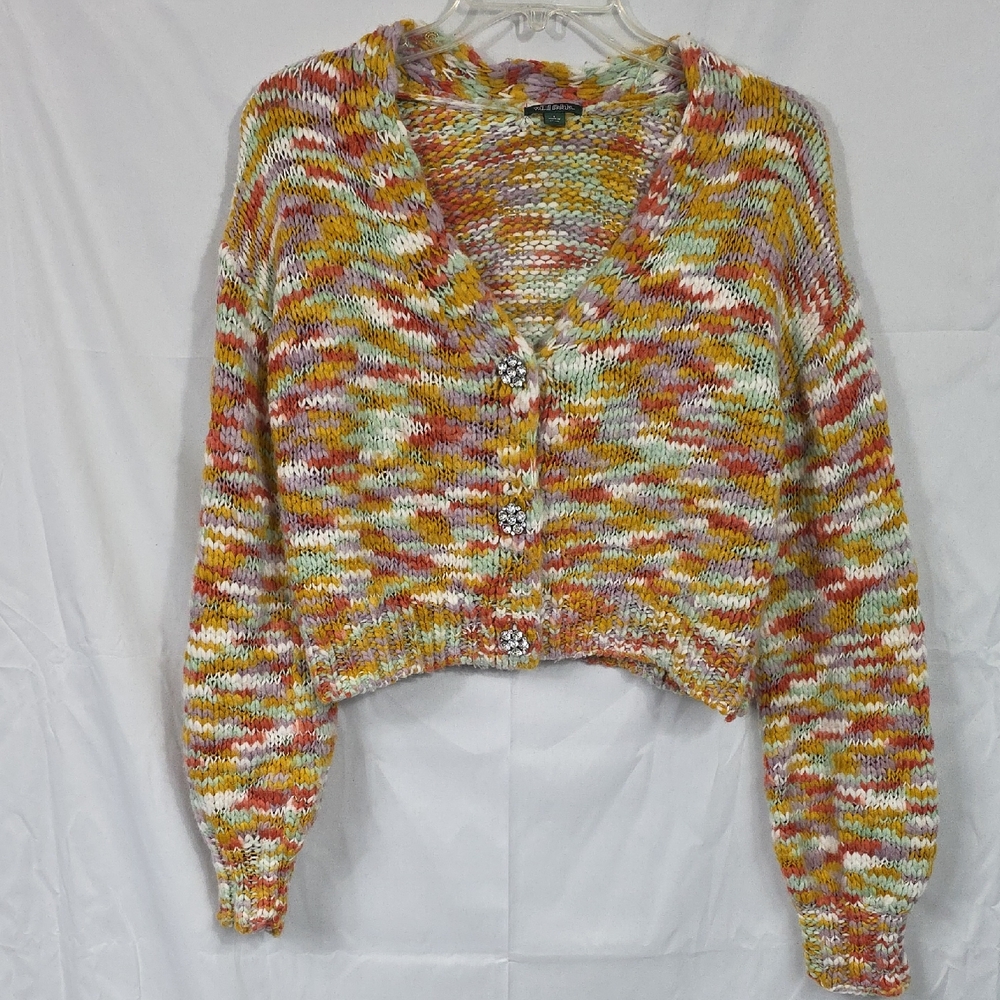 Wild Fable Colorful Knit Cardigan Womens Small W/ Rhinstone Buttons (W555)